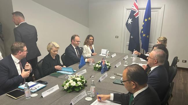Prime Minister Anthony Albanese meets with European Commission president Ursula von der Leyen. Picture: Sophie Elsworth