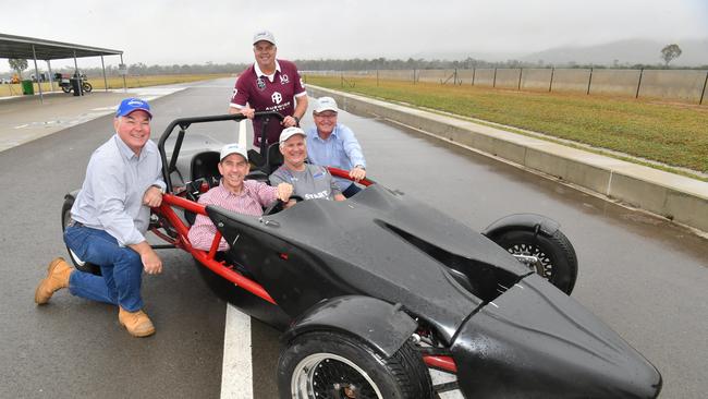 Deputy Premier and Treasurer Cameron Dick with Member for Townsville Scott Stewart, DriveIt NQ chief executive Pat Driscoll, Member for Thuringowa Aaron Harper and Member for Thuringowa Les Walker with a Ariel Tiger Shark GT. Picture: Evan Morgan