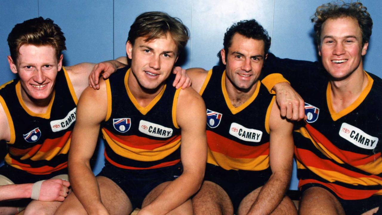 Legendary Adelaide Crows players Ben Hart, Tony Modra, Tony McGuinness and Nigel Smart in 1993. Picture: Ray Titus