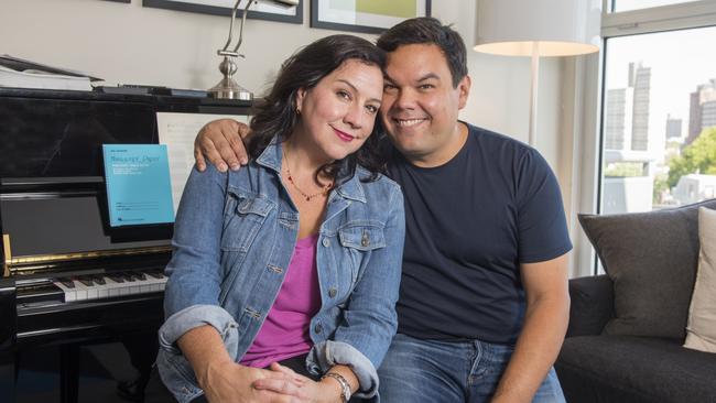 Oscar-winning songwriters Kristen and Robert Lopez at their studio in Brooklyn, New York. Picture: Alex Towle