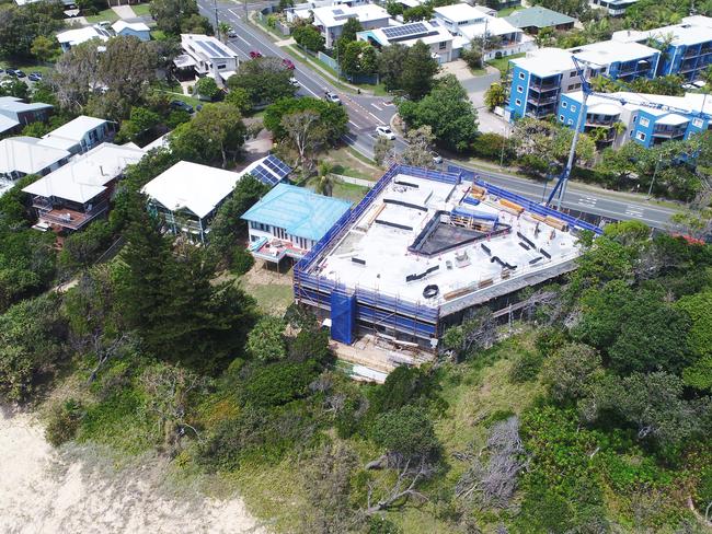 Bryant Building Contractors is making solid progress on a monster beachfront mansion at Dicky Beach said to cost more than $10 million to construct. Picture: Patrick Woods.