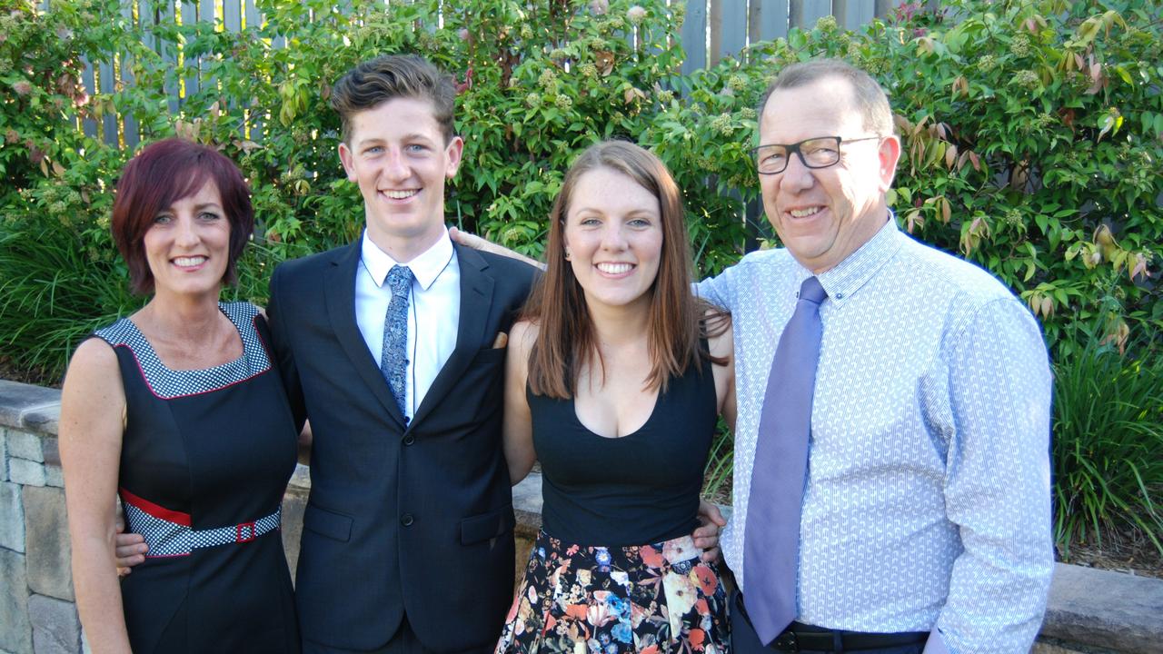 Harry Sweeny with mum Kristy, sister Georgia, and dad Glenn at his graduation. Picture: Kristy Sweeny