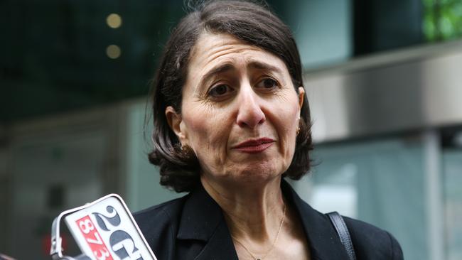 Former Premier Gladys Berejiklian addresses the media outside ICAC. Picture: Gaye Gerard