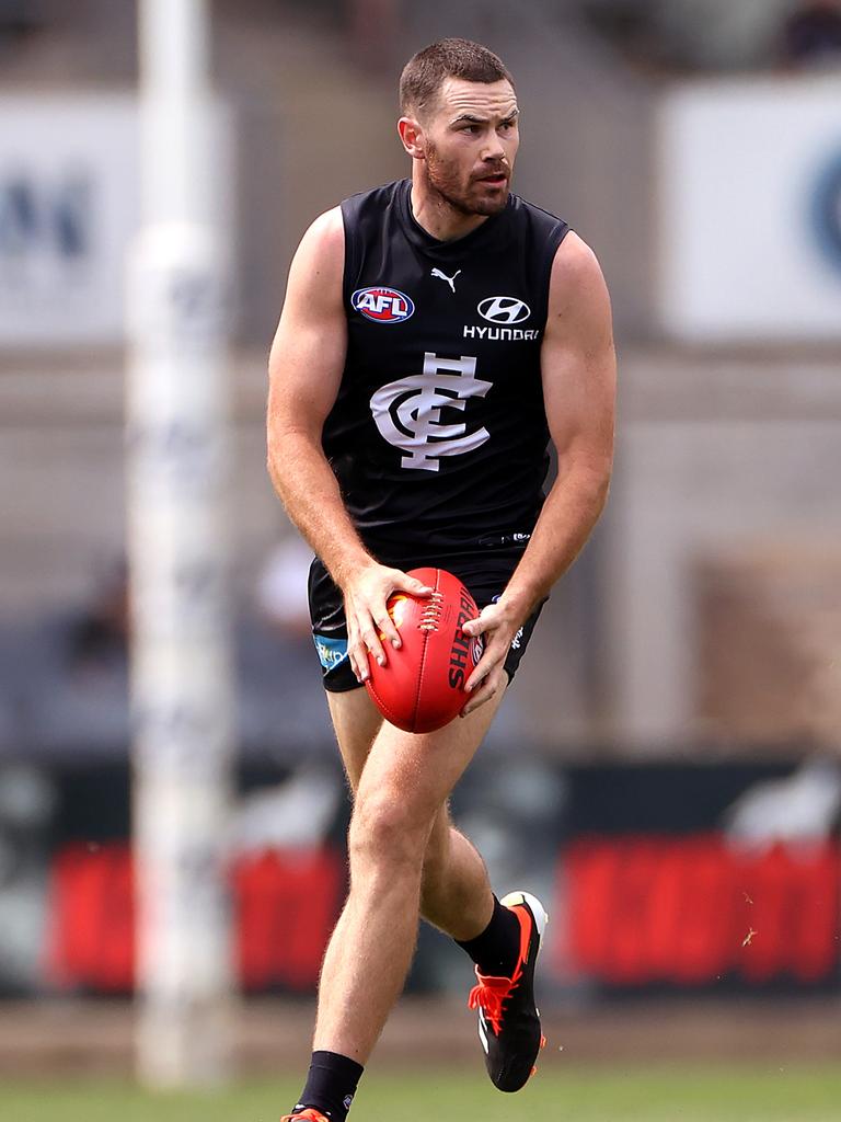 Mitch McGovern led the kickouts for the Blues on Thursday. Picture: Kelly Defina/Getty Images)