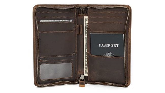 Polare leather travel wallet and passport holder, $84