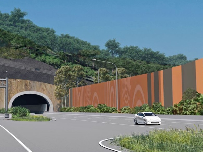 Coffs Harbour Bypass. Artist's impression of the Gatelys Road tunnel art wall.