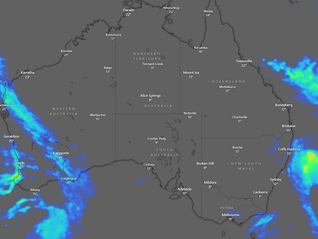 Rain is wrapping around the country on Tuesday morning. Picture: Windy