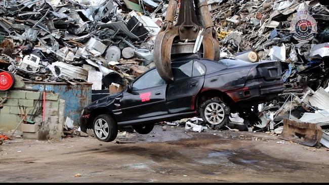 An alleged Gold Coast hoon's car is crushed by Queensland Police.