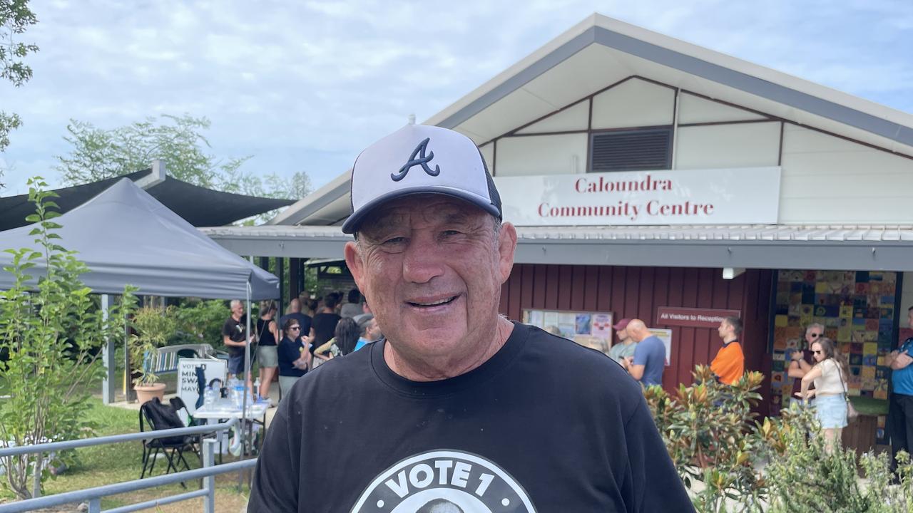 Ashley Robinson at the Caloundra polling booth. Picture – Iwan Jones.