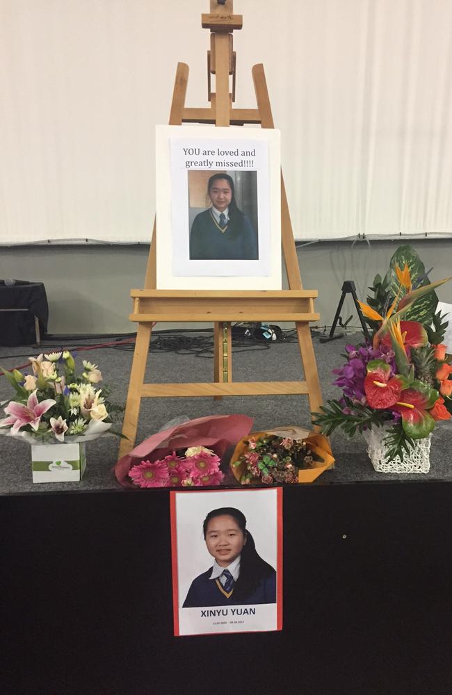 A floral memorial for Xinyu Yuan at her school. Picture: Supplied