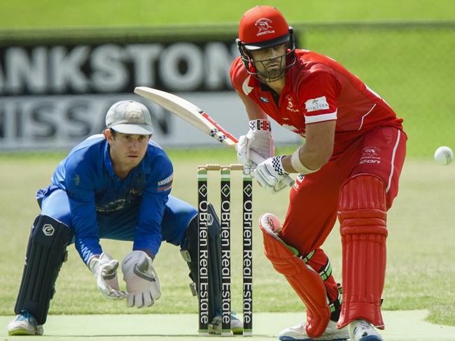 MPCA Provincial cricket: Langwarrin v Sorrento. Langwarrin keeper Tom Hussey and Jake Wood batting for Sorrento. Picture: Valeriu Campan