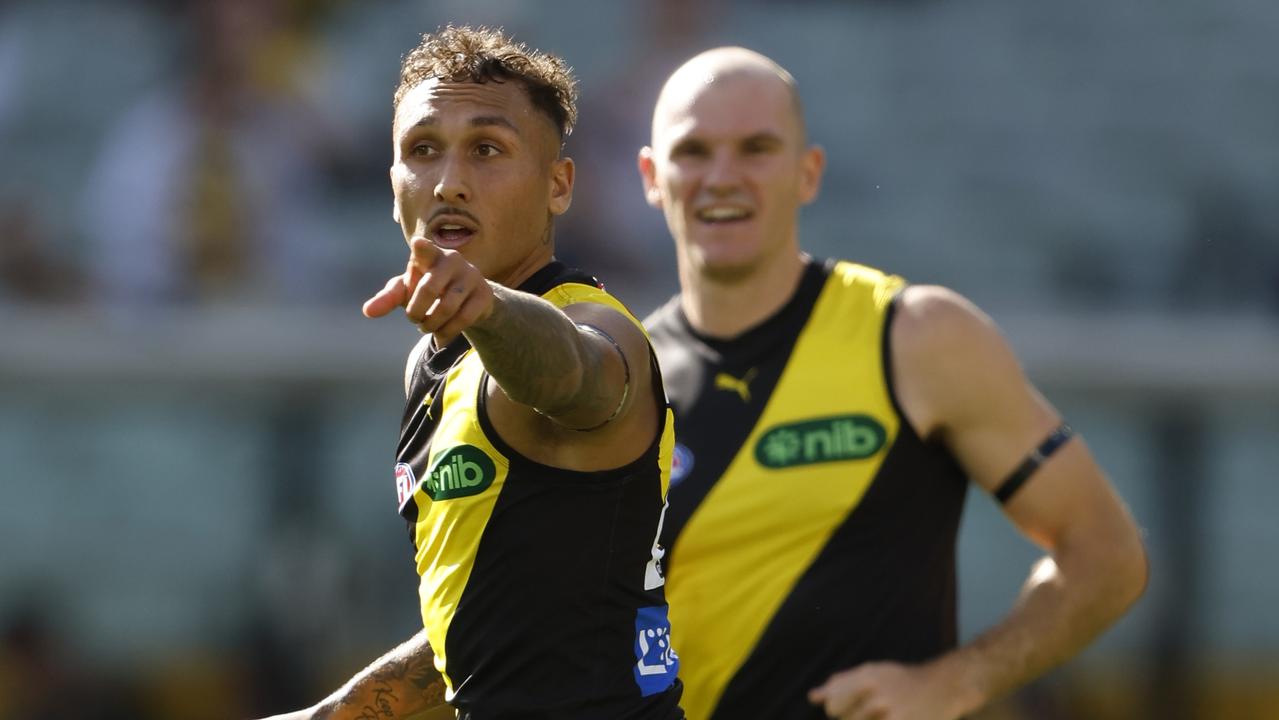 Shai Bolton celebrates a big goal. Picture: Darrian Traynor/Getty Images