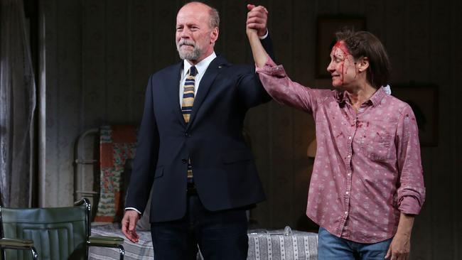 Bruce Willis and Laurie Metcalf during the Broadway opening night performance of Misery.