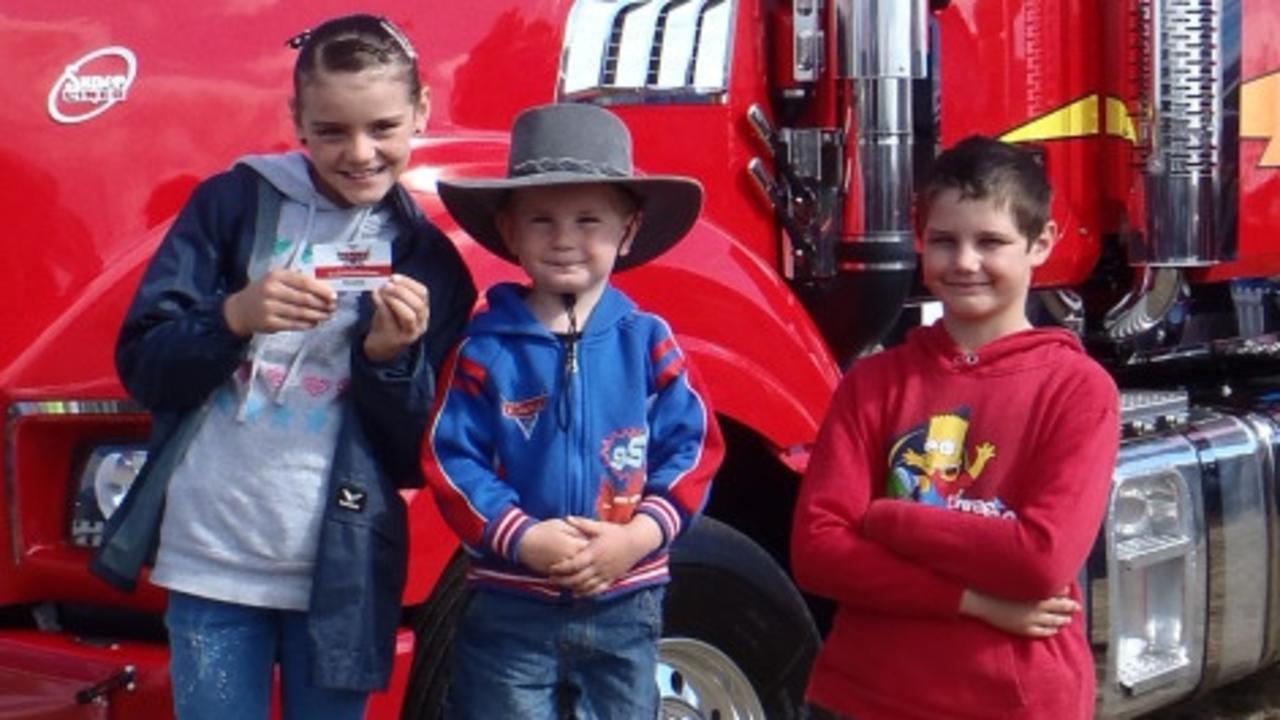 Jessica, Ethan and Jacob Donohue at Symmons Plains Raceway during the 2004 V8 Supercars event. Picture: Supplied