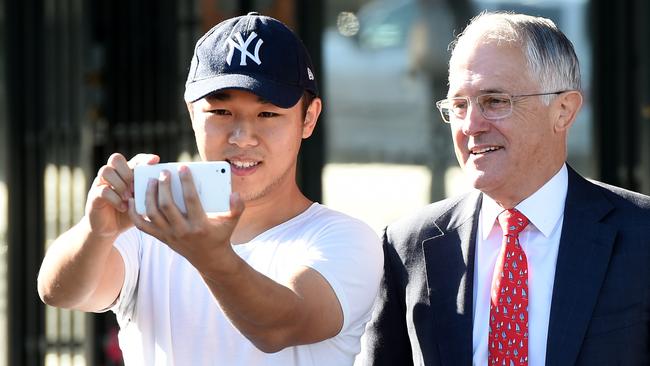 Prime Minister Malcolm Turnbull poses for a selfie in Sydney on Tuesday.