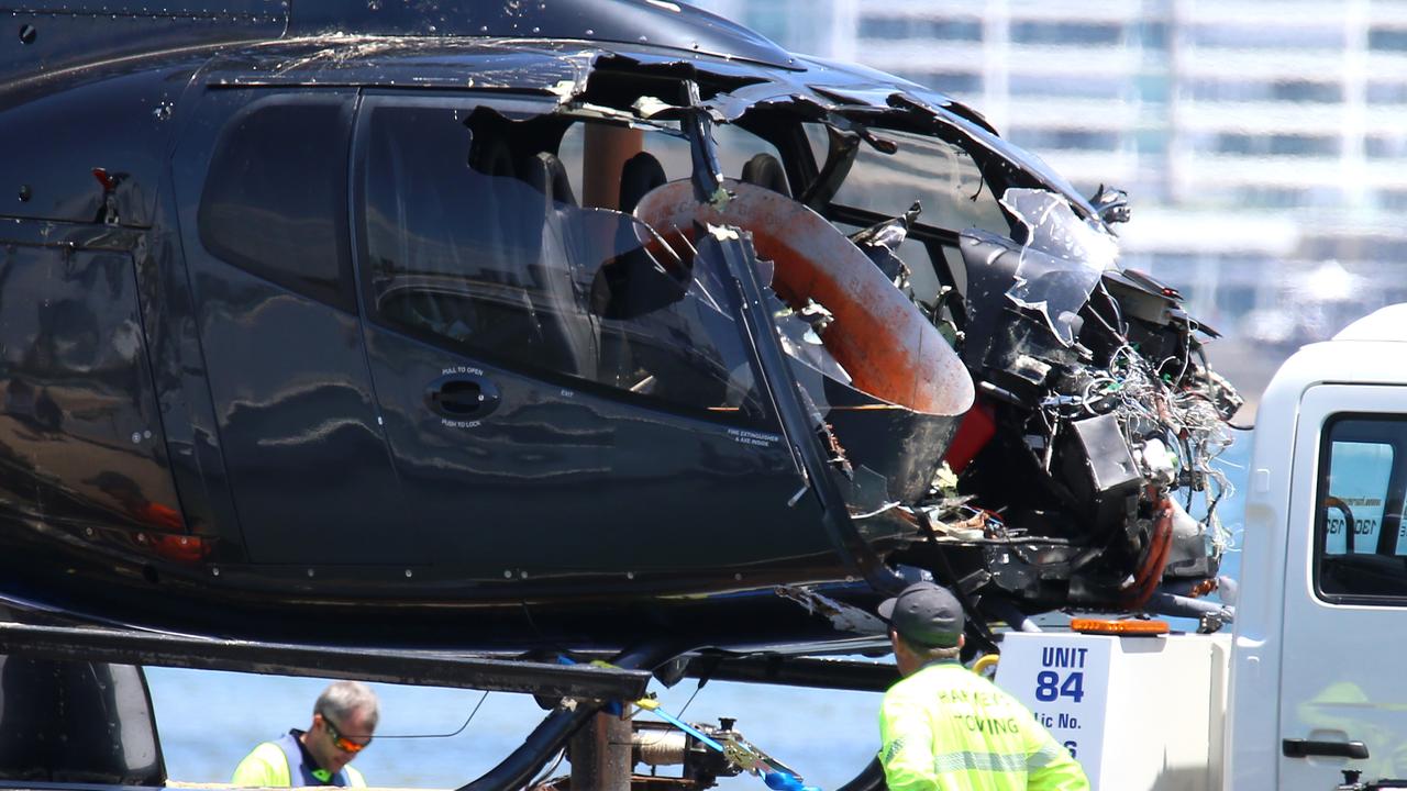 The helicopter the two couples were travelling on was able to land despite severe damage to its front. Picture: David Clark