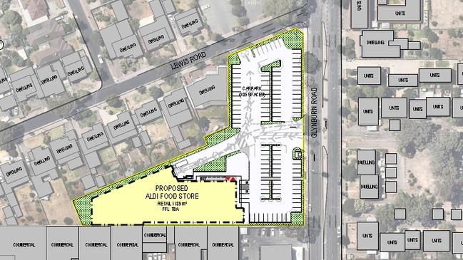 The State Commission Assessment Panel has refused Aldi’s application for a supermarket on the corner of Glynburn and Lewis roads, Glynde. Picture: Nielsen Architects