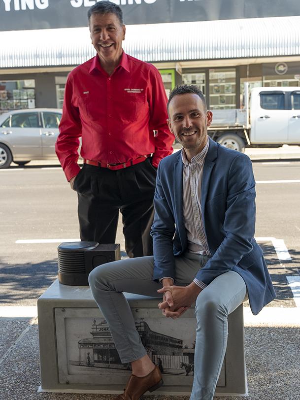 Maryborough MP Bruce Saunders and Councillor Daniel Sanderson at story box on Adelaide Street.