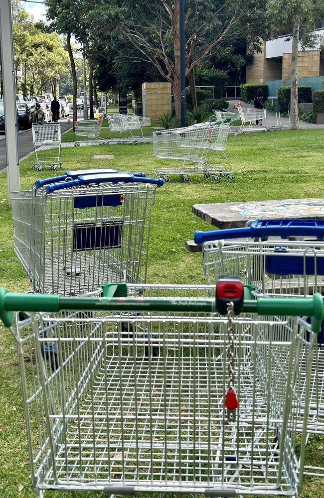 Stray shopping trolleys line the streets of Rhodes, Sydney. Picture: Supplied