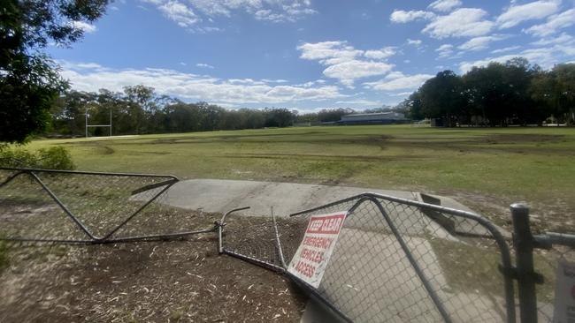 Coolum State School's sporting fields were torn up by an allegedly stolen car on the first day of school holidays. Photo: Elizabeth Neil