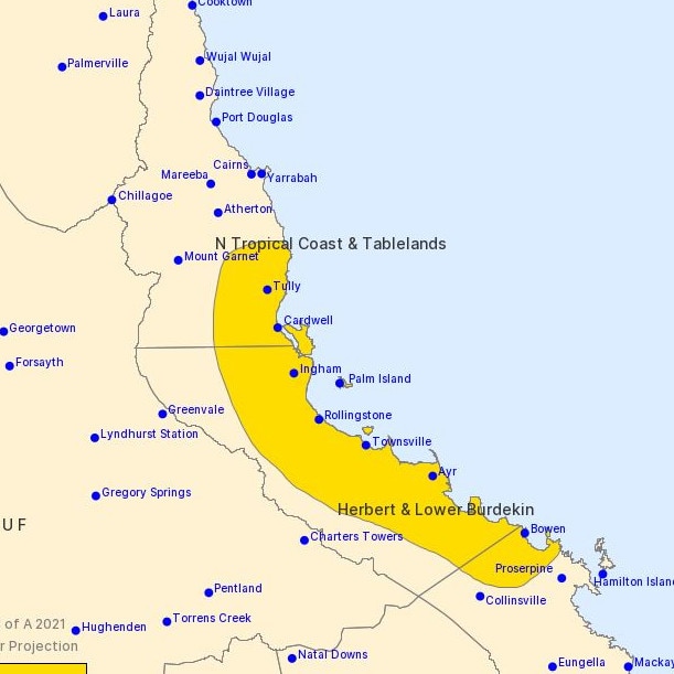 A severe weather warning for heavy rainfall was activated on Wednesday morning for people in parts of Herbert and Lower Burdekin and Central Coast and Whitsundays forecast districts. Picture: Bureau of Meteorology