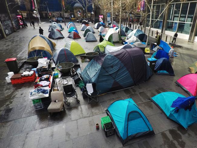 The tent city outside the Reserve Bank of Australia. Picture: Toby Zerna