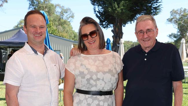 ALEXANDRA, AUSTRALIA - MARCH 16 2024 Geoff Hyland, Cate Thomson and Jonathan Walsh attend the 2024 Alexandra Picnic Cup Picture: Brendan Beckett