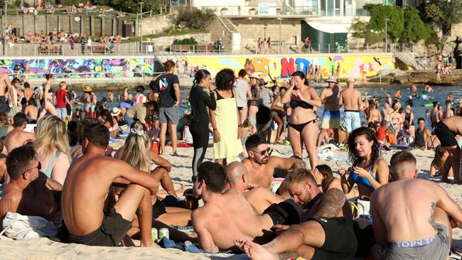 Beachgoers at Bondi Beach on Friday as temperatures reached above 30C. Picture: AAP