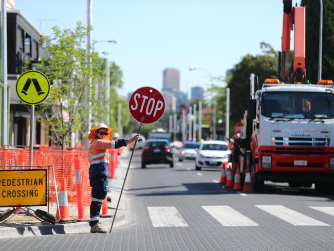 Roadworks on King William Rd at Hyde Park, as the area undergoes a $15.5m upgrade. Picture: Tait Schmaal