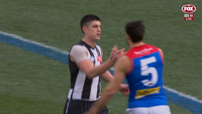 The Demons gave Brayden Maynard a warm welcome. Photo: Fox Footy.