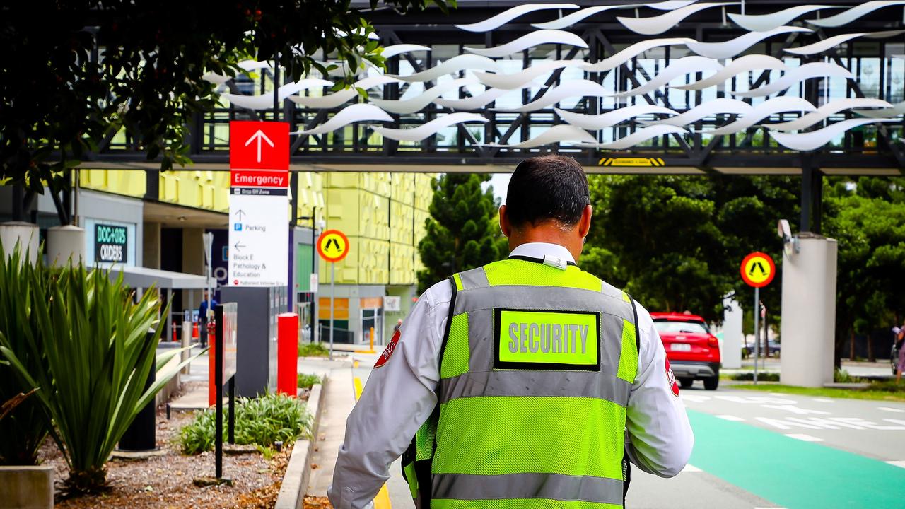 A security guard outside Gold Coast University Hospital