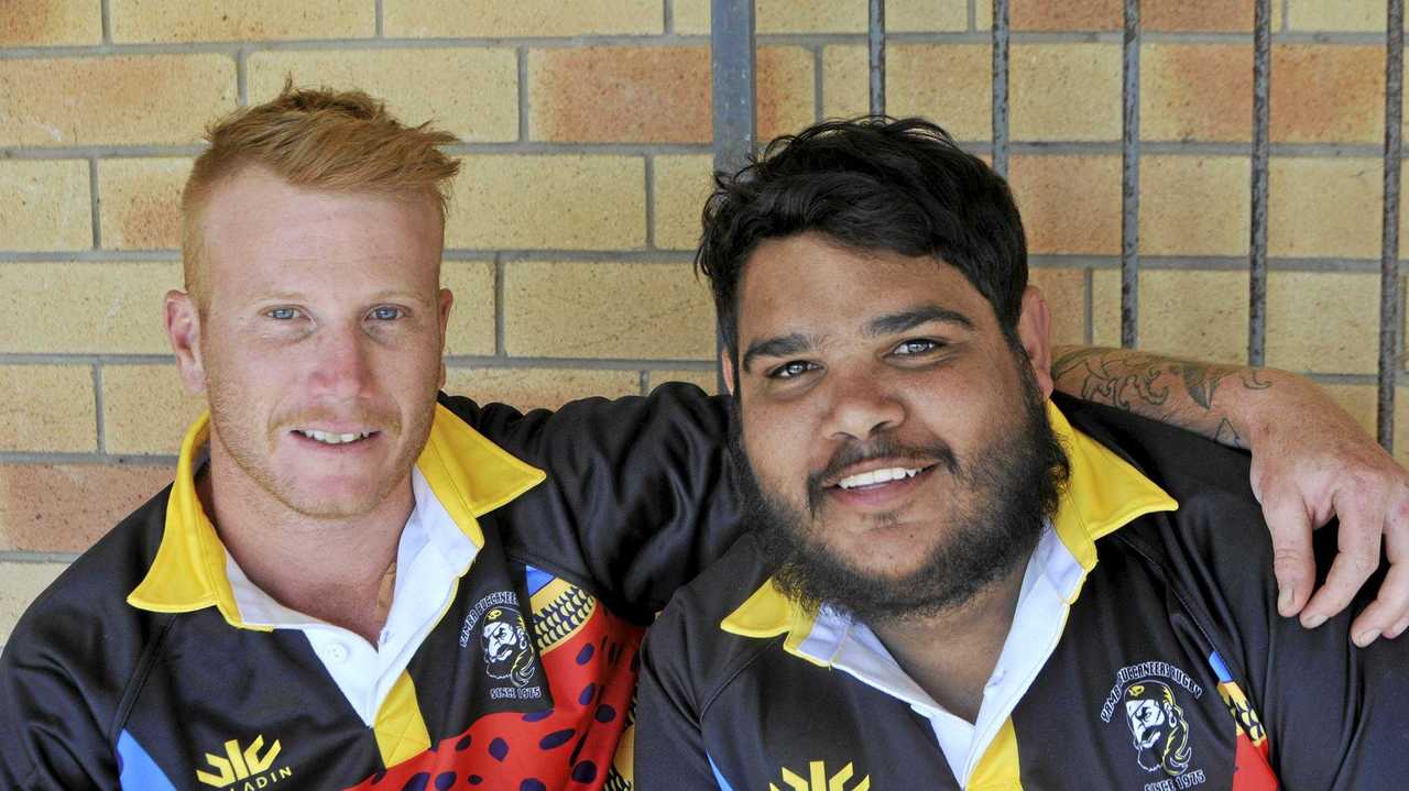 Bucaneers Jason James and  Toddom Smith wear their new gear. Picture: Kathryn Lewis