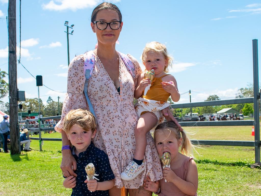 Kyogle family Dominique Roach (mum) with Elise, Jack, and Bella enjoying icecreams at the Kyogle Show. Picture: Cath Piltz