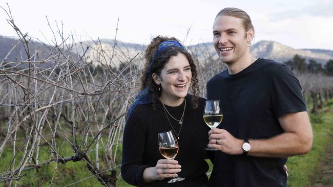 Dylan and Taylor Hocking pictured enjoying a day at Margan Wines in Broke. Picture: David Swift