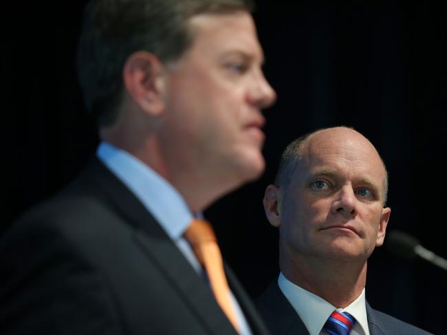 ELECTION2015_Queensland Premier Campbell Newman pictured here on day 22 of his re-election campaign with ministers Jeff Seeney and Tim Nicholls at QUT this afternoon Tuesday Jan.27th, 2015. Pictures: Jack Tran / The Courier Mail