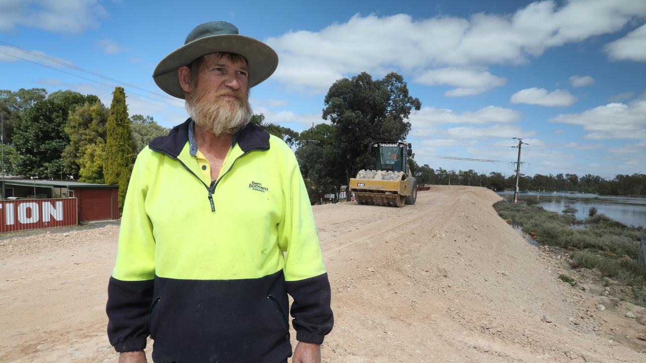 Owen Couch, construction team leader, at the Cobdogla levee built around the town and caravan park. Picture Dean Martin