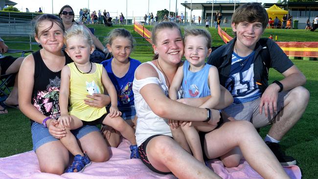 Charmaine Armstrong, Mia Counsell, Cassie Armstrong, Aleisha Armstrong, Chloe Counsell and Bruce Armstrong at the 2016 Ipswich New Year’s Eve celebration at North Ipswich Reserve. Picture: Rob Williams