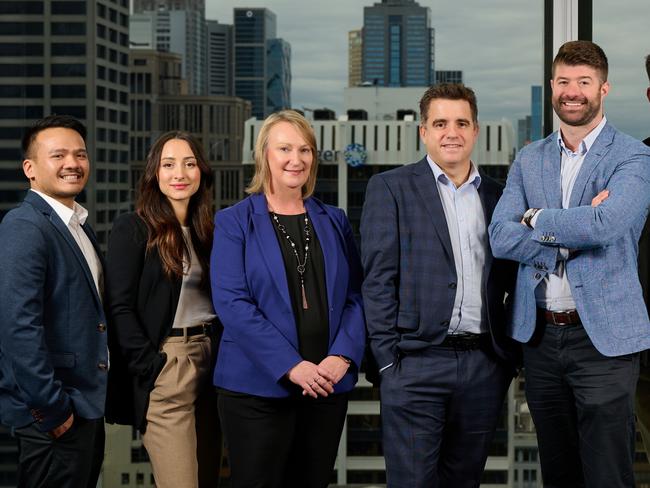 The Kinoxis Therapeutics team. Business development associate Dr Raymond Luong, clinical development association Dr Rhianne Scicluna, vice president of drug development Sharon Hanegraaf, chief executive Hugh Alsop, chief scientific officer Professor Michael Bowen, head of chemistry Dr Tristan Reekie and drug development associate Gabriella Guy.