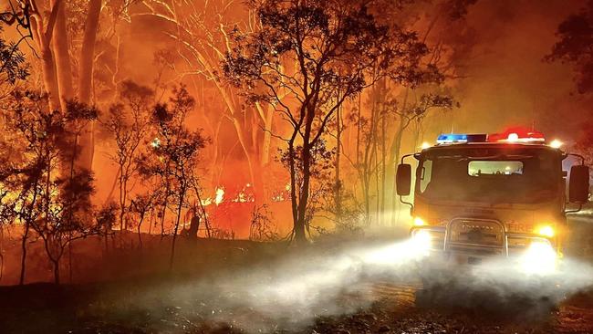 Firefighters tackle a blaze at Beerwah in Queensland. Picture: Beerwah Rural Fire Brigade