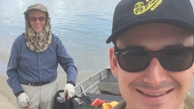 Bonney MP Sam O'Connor with Gold Coast Shorebirds Group convener Bob Westerman on Curlew Island in the Broadwater on the Gold Coast.