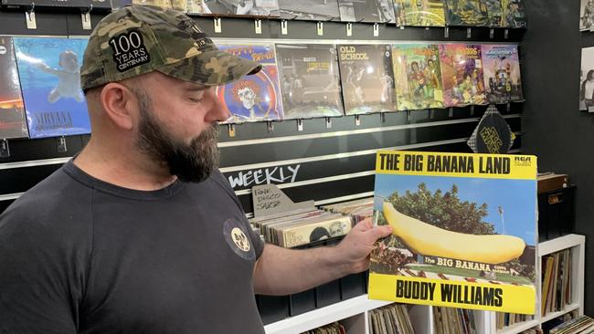 Beans and Music owner Mark O’Connell shows off some of Coffs Harbour’s finest tunes. Picture: Matt Gazy