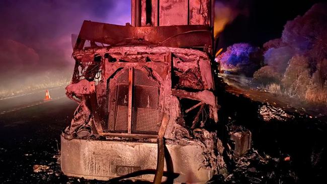 Truck destroyed by fire on Duke's Highway. Picture: CFS