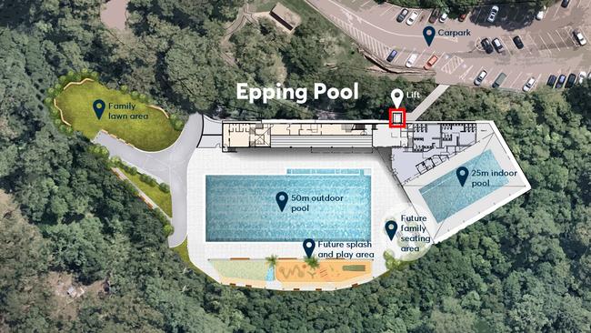 Plans include an expanded 50-metre, eight-lane outdoor pool, a new 25-metre indoor pool and a refurbished two-storey pool amenities facility at Dence Park. Picture: Supplied