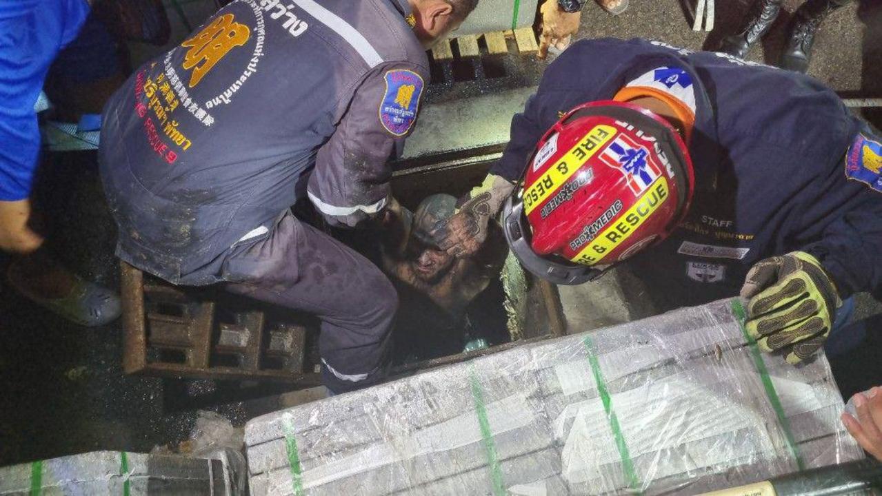 Rescuers pulled Mr Vaimaona out of the sewer after a security officer heard his pleas for help. Picture: Newsflare