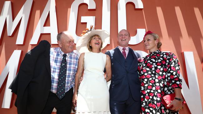 Gerry Harvey and Katie Page with Mike and Zara Tindall at the Magic Millions races. Photo: Jason O'Brien