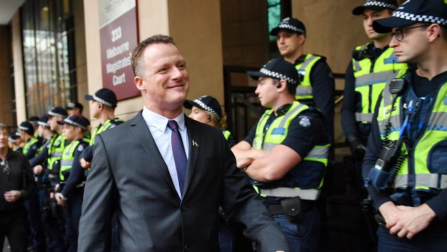 Christopher Shortis arrives at the Melbourne Magistrates’ Court. Picture: Jake Nowakowski