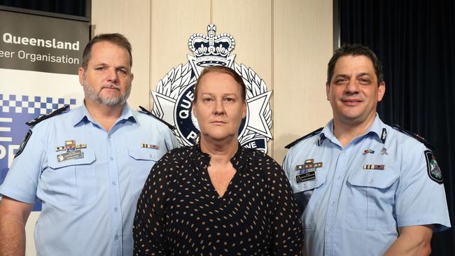 Acting Superintendent Kev Goan with Youth Justice Deputy Director General Bernadette Harvey and Acting Assistant Commissioner George Marchesini provide an update on youth offending in Cairns. Picture: Peter Carruthers