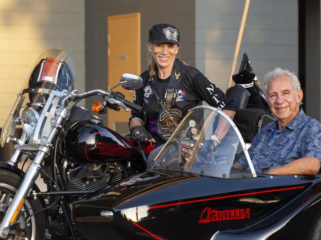 NT Women Motorcycle Riders member and rally organiser Marguerite Bowen and No More founder Charlie King. Picture: Floss Adams.