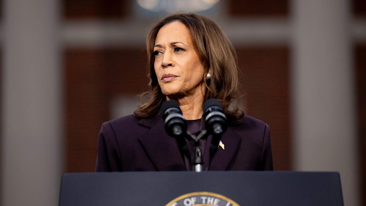 U.S. Vice President Kamala Harris concedes the election at Howard University on November 06 in Washington, DC. Picture: Andrew Harnik / Getty Images via AFP