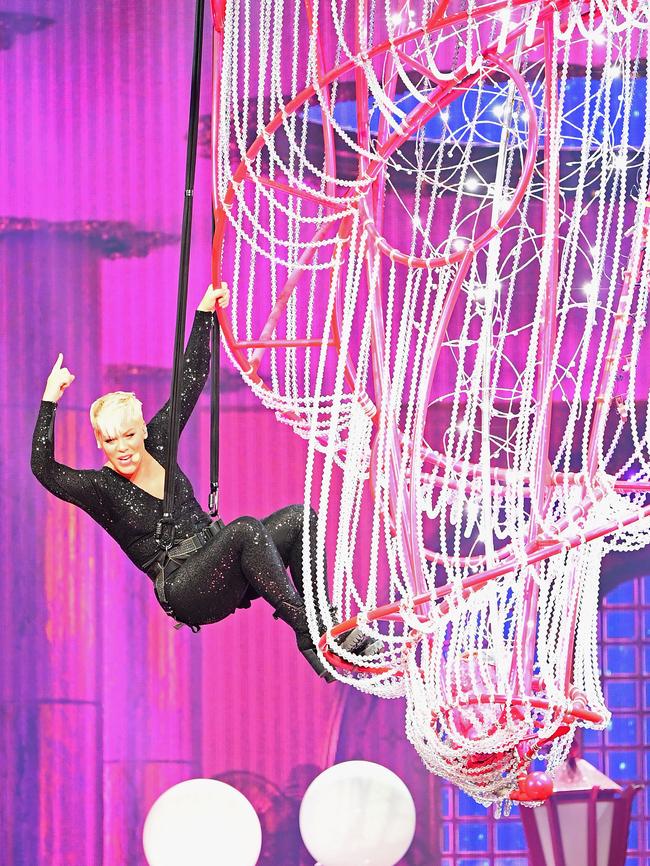 Pink spent months training for her aerial work. Picture: Quinn Rooney/Getty Images